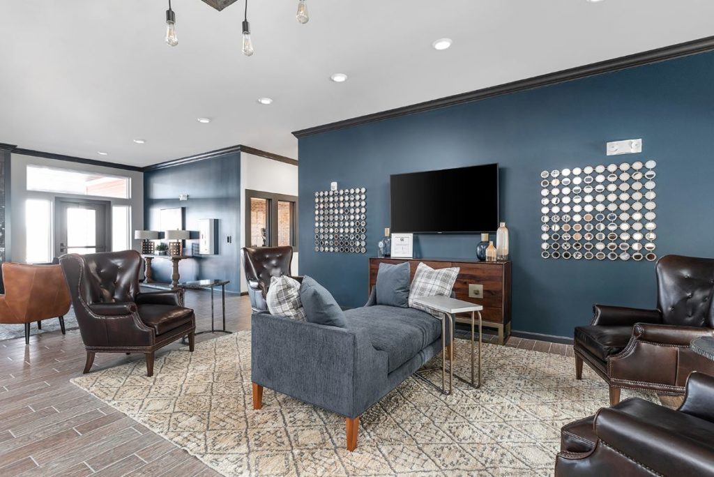 Clubroom in Champaign Illinois with blues and dark leather