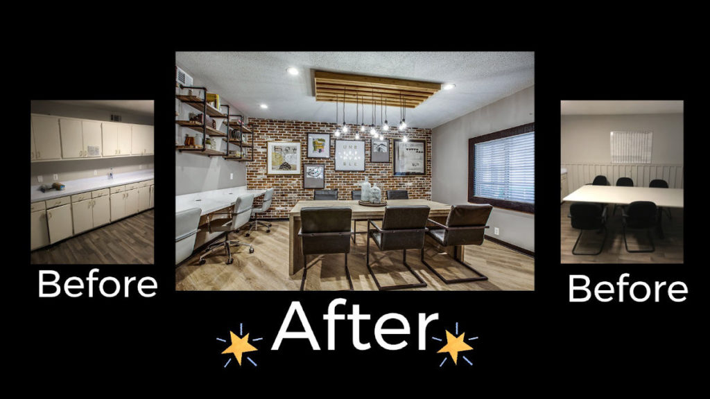 Multifamily leasing office before and after