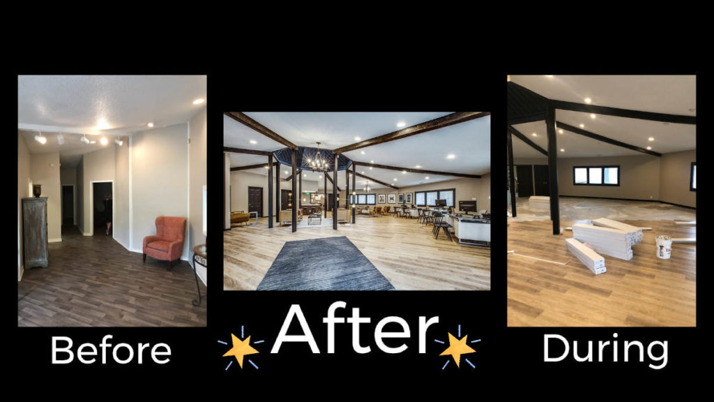 Multifamily club room before and after