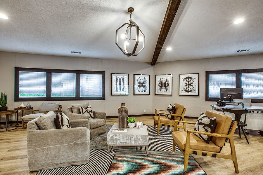 clubroom interior with wall paintings