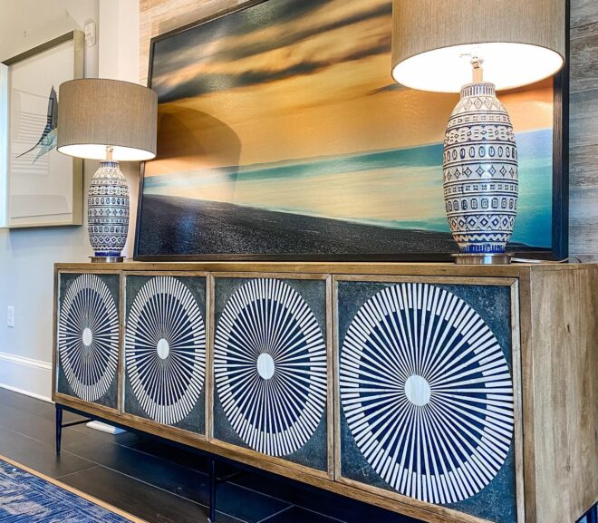 Credenza with blue inlaid and lighting
