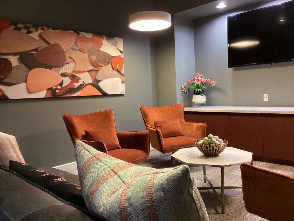 Media Studio with new burnt orange chairs