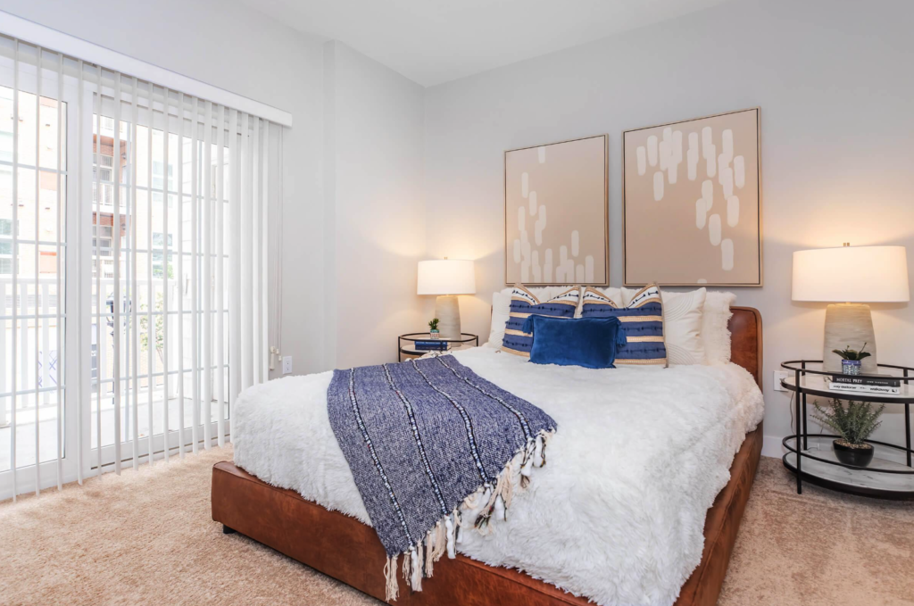 Bedroom of custom model with white and blue theme