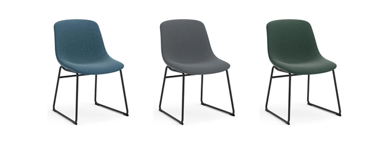 Office guest chairs in multiple colors.