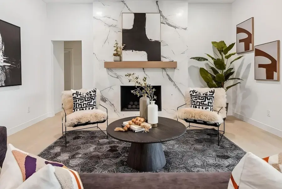 Staged living room with a modern style