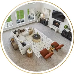 Overhead veiw of a staged living room