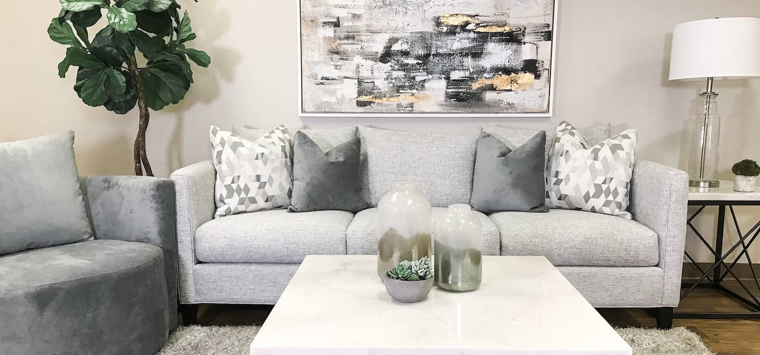 living room interior with white & grey combination