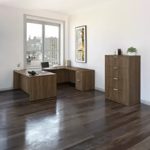 Storlie - U Desk Typical 2 - Modern Walnut