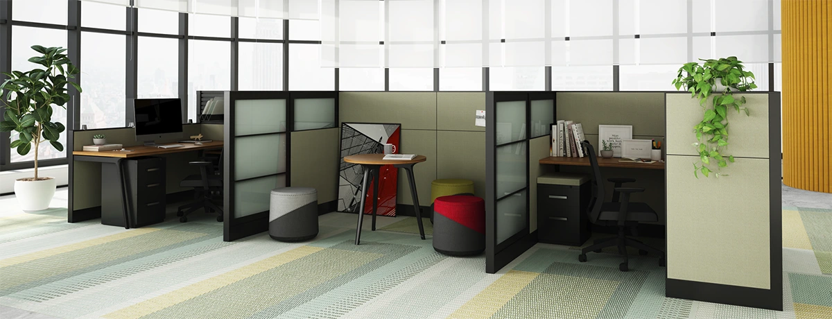 Cubicle system by Friant with light tan panels